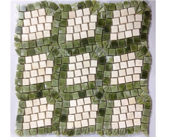 White Marble Mosaic 1X2 Basketweave With Black