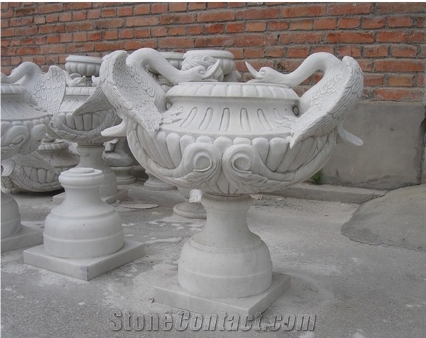 White Marble Statue Flower Stand & Planters