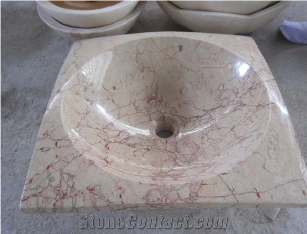 White Marble With Red Veins Vessel Basins