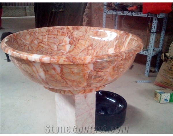 White Marble With Red Veins Vessel Basins