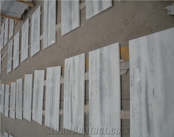 White Straight Wooden Veins Marble Flooring Tile