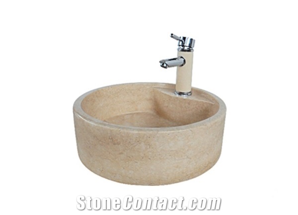 Wholesale Cream Marfil Marble Bathroom Sink Basin