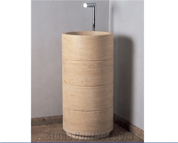 Wooden Yellow Marble Round Natural Stone Bathroom Basins