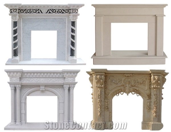 Yellow Beige Hand Carving Craft Marble Fireplace Mantel