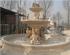 Yellow Beige Limestone Statue Water Fountains