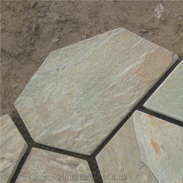 Yellow Wooden Slate Mesh Paver Landscaping Flagstone