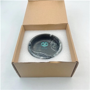 Black Wooden Marble Ashtray For Office Home Decor