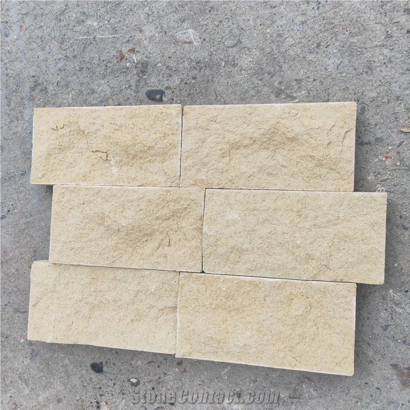 China Beige Sandstone Cobble Pavers Flooring Slabs Cubes