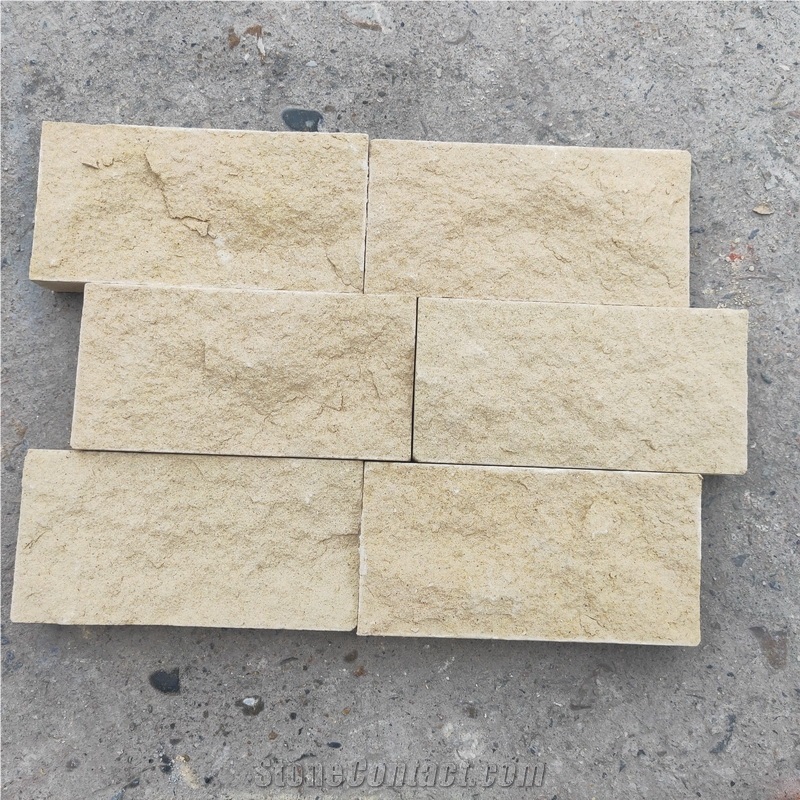 China Beige Sandstone Cobble Pavers Flooring Slabs Cubes