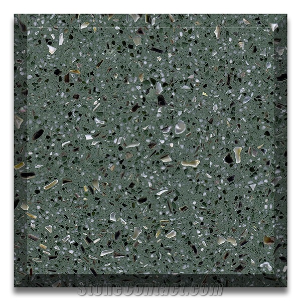 Artificial Seamless Green Tile Multi Color Terrazzo Slab