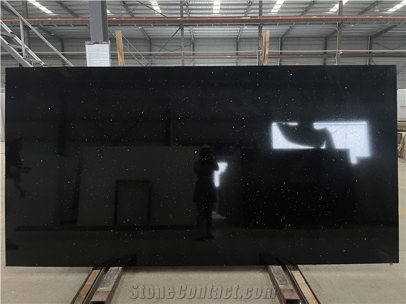Black Galaxy Artificial Marble Slabs Engineered Stone
