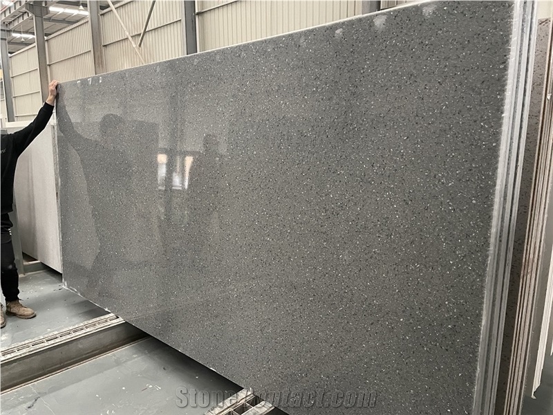 Crystal Shining Grey Quartz Artificial Engineered Stone Slab