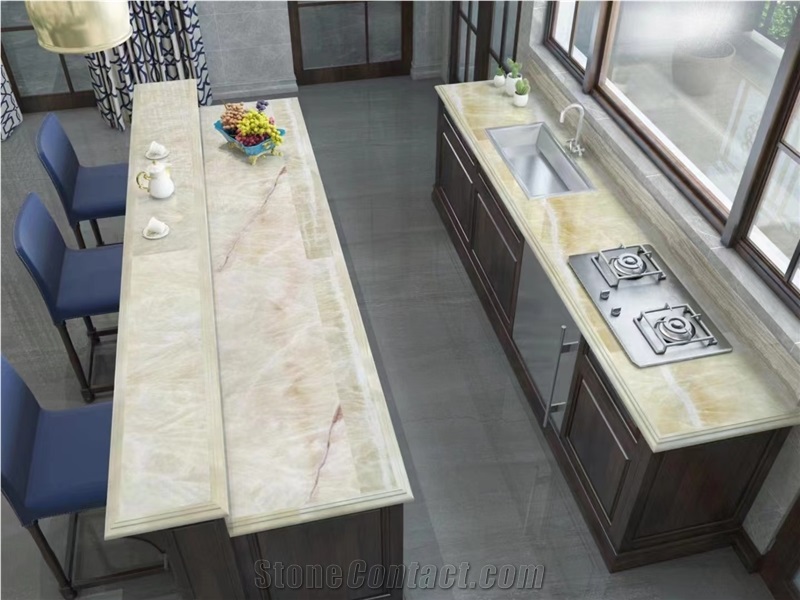 China Yellow Crystal Marble Polished Kitchen Countertops