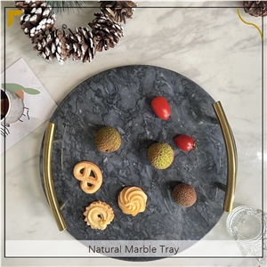 UNION DECO Black Round Serving Tray With Gold Handle