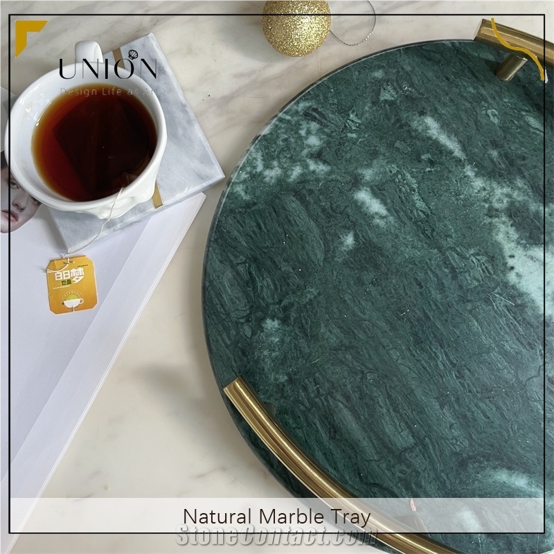 UNION DECO Green Marble Jewelry Tray With Golden Handle