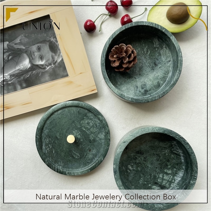 UNION DECO Jewelry Box Natural Green Marble Organizer Box