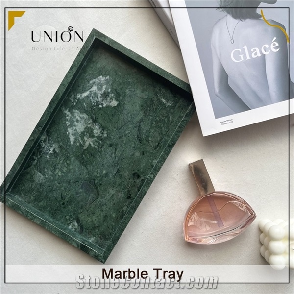 UNION DECO Natural Dark Green Marble Storage Vanity Tray
