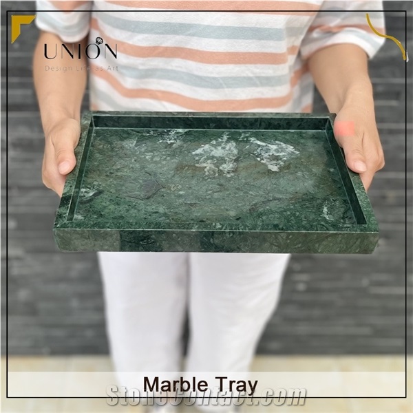 UNION DECO Natural Dark Green Marble Storage Vanity Tray