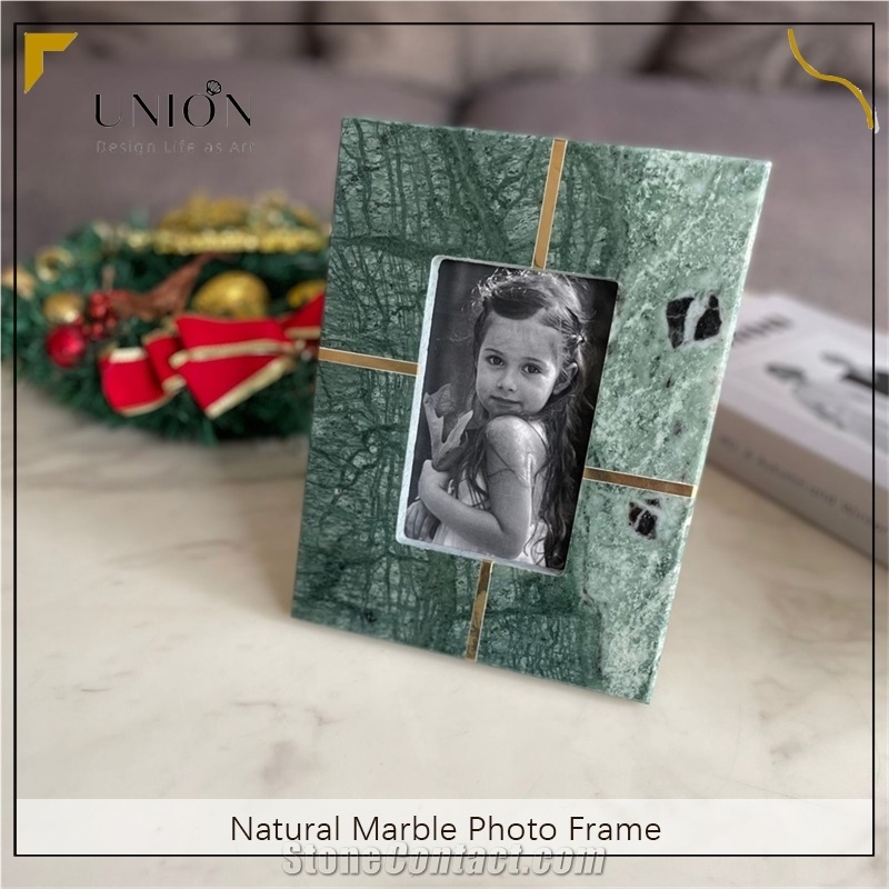UNION DECO Natural Green Marble With Brass Photo Frame