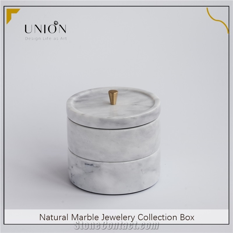 UNION DECO Natural Marble Jewelry Box Organizer With Lid