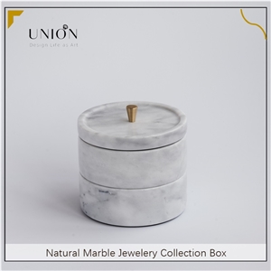 UNION DECO Natural Marble Jewelry Box Organizer With Lid
