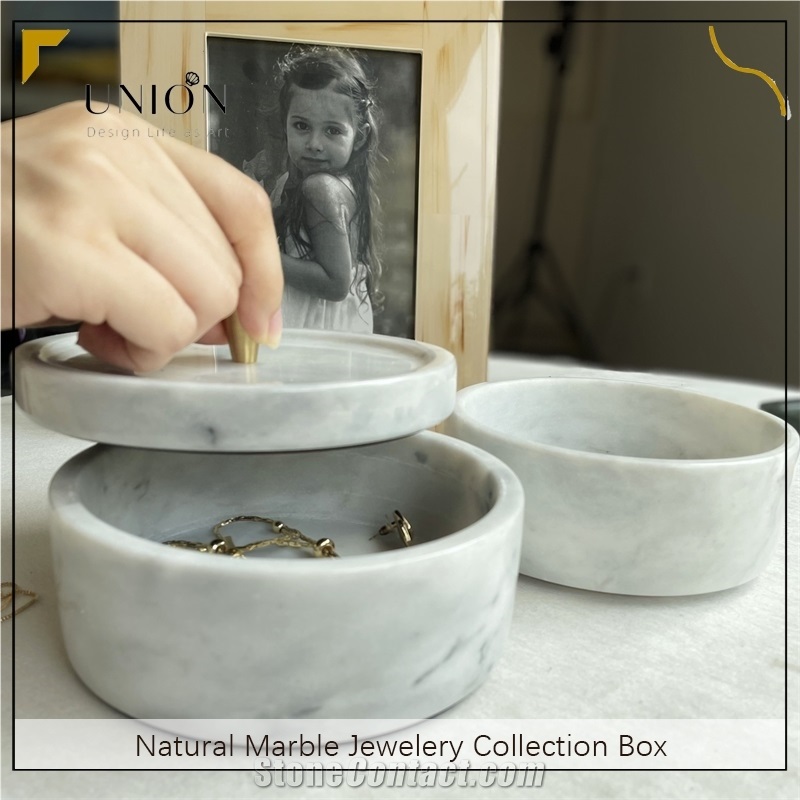 UNION DECO Natural Marble Jewelry Box Organizer With Lid