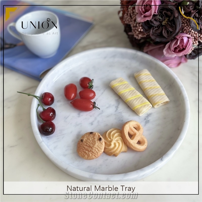 UNION DECO Natural Marble Stone Decorative Tray Round Plates