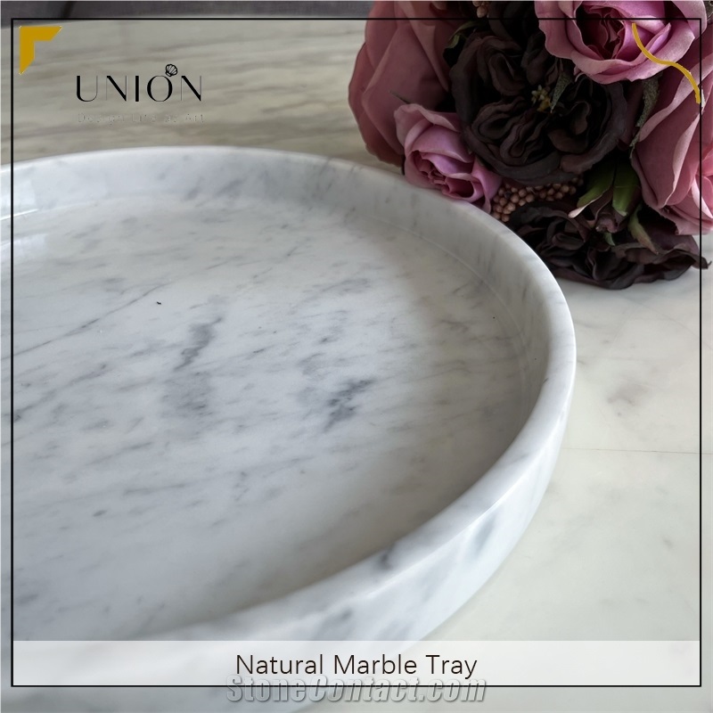 UNION DECO Natural Marble Stone Decorative Tray Round Plates