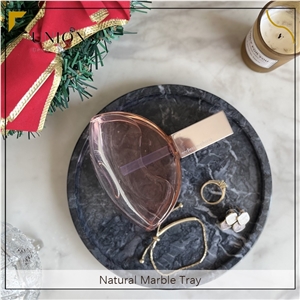 UNION DECO Natural Marble Tray Black Jewelry Dish Holder