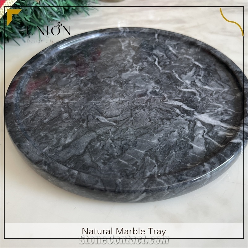 UNION DECO Natural Marble Tray Black Jewelry Dish Holder
