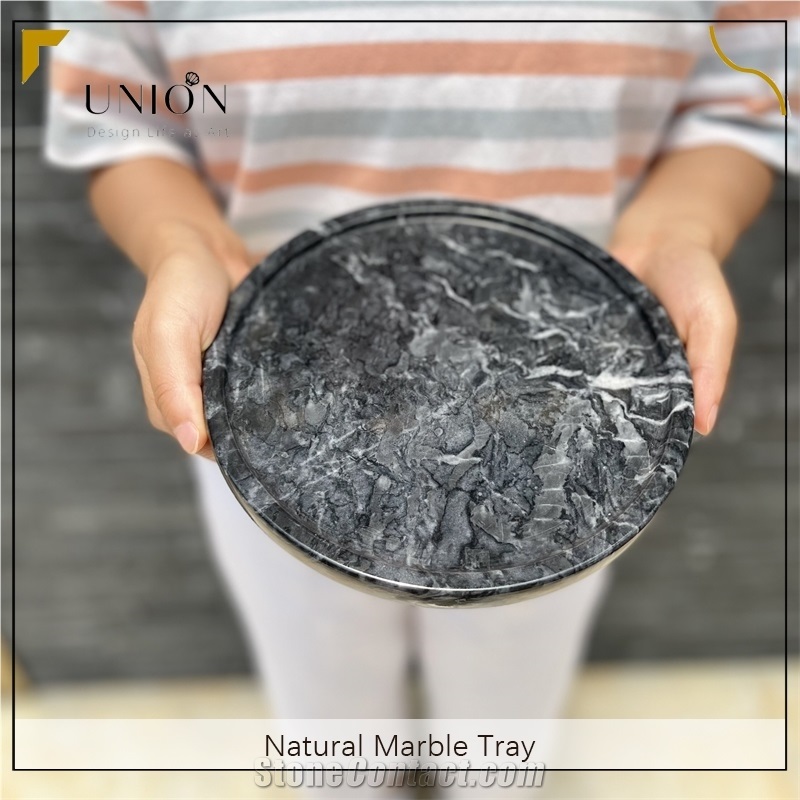UNION DECO Natural Marble Tray Black Jewelry Dish Holder