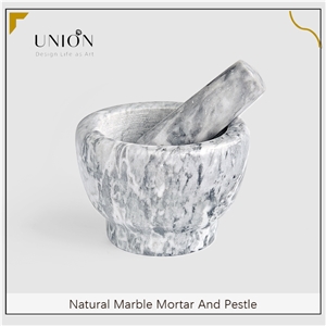 UNION DECO Polished Natural Marble Mortar And Pestles Set