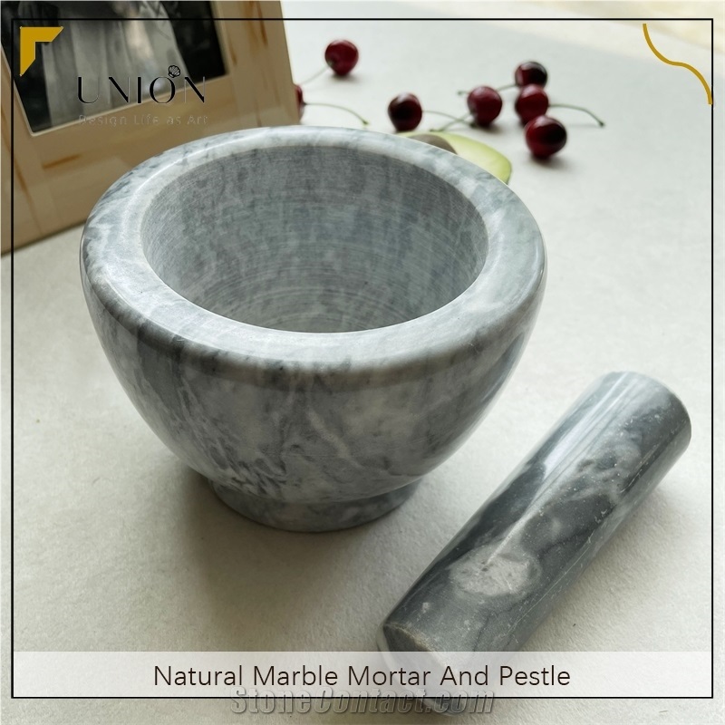 UNION DECO Polished Natural Marble Mortar And Pestles Set