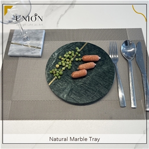 UNION DECO Round Green Marble Plate Tray For Kitchen