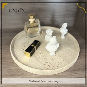 UNION DECO Round Travertine Stone Tray For Bathroom