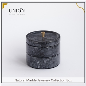 UNION DECO Two-Tier Black Marble Storage Box For Accessories