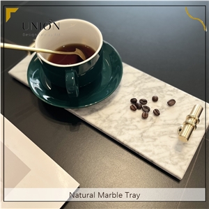 UNION DECO White Marble Serving Tray With Metal Holder