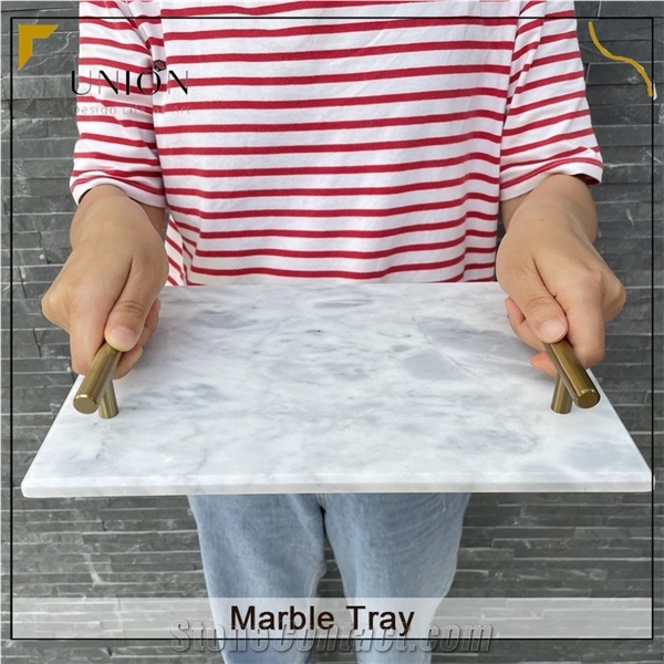 UNION DECO White Marble Stone Decorative Tray For Counter