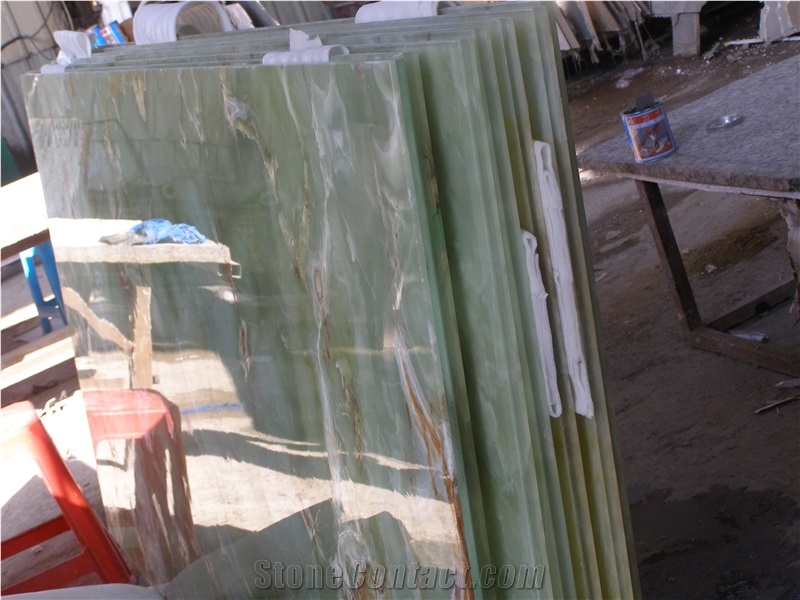 Translucent Onice Verde Pakistan Onyx Backed Glass Panels