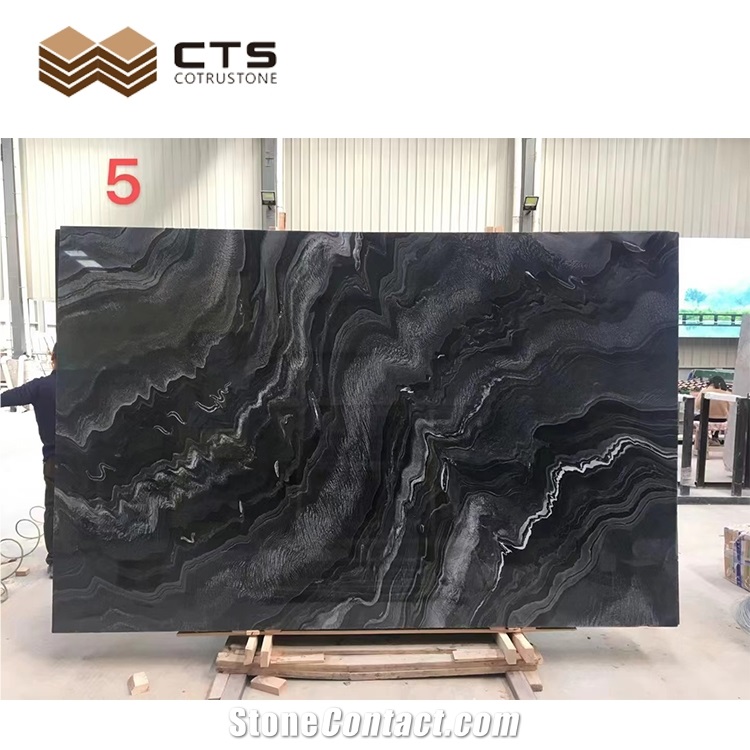 Polished Wholesale Tesla Black Marble Slab Custom Floor Wall
