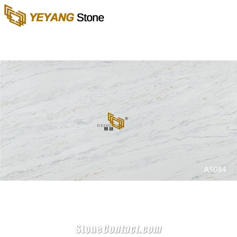 White Marble Look Quartz Stone Slab For Kitchen A5084
