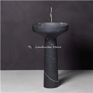 Black Nero Marquina Marble Freestanding Wash Basin