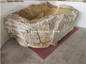 Brown Onyx Natural Split Face Stone Bathtub