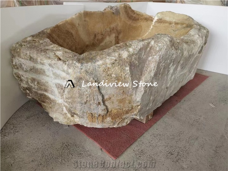 Brown Onyx Natural Split Face Stone Bathtub