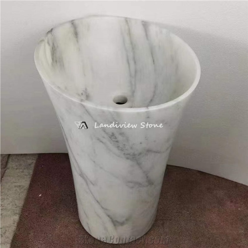 Carrara White Marble Carved Wash Basin Bathroom Sink