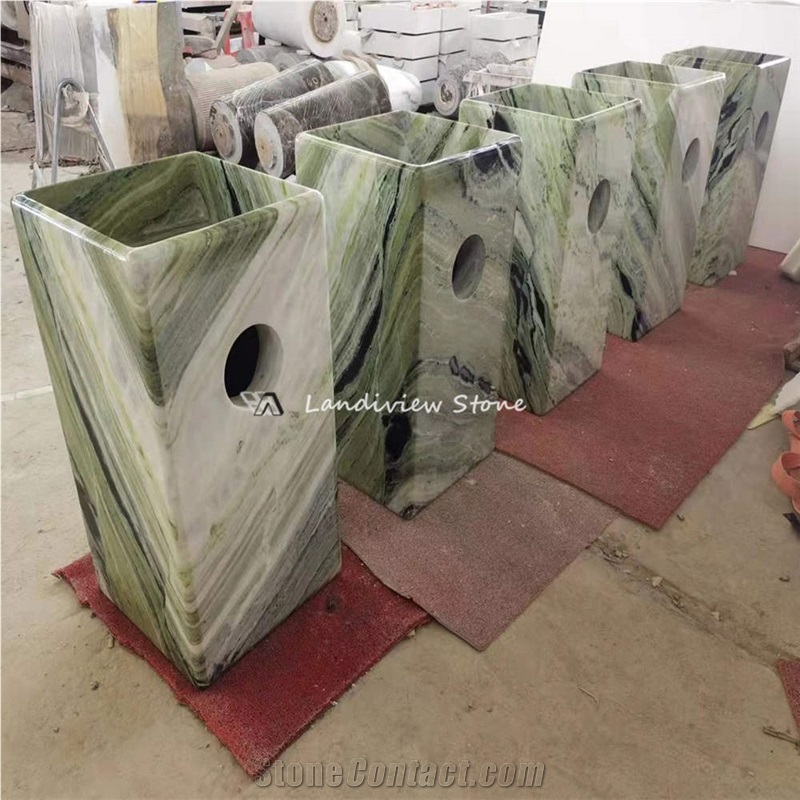 Green Marble Natural Stone Freestanding Sink Wash Basin