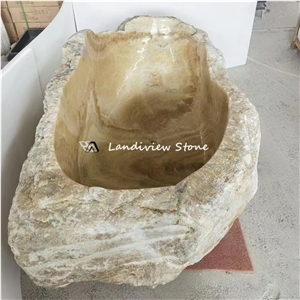 Hotel Yellow Onyx Stone Rock Face Bathtub