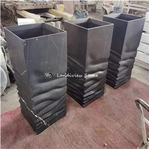 Luxury Black Marble Natural Stone Free Standing Basin
