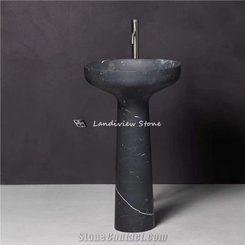 Luxury Black Marble Natural Stone Free Standing Basin