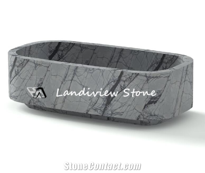 Luxury Free Standing Grey Marble Bathtub